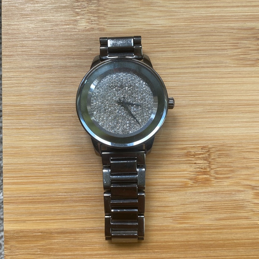 Michael Kors gunmetal watch with diamonds covered face